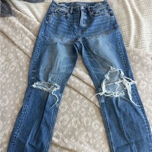 American Eagle Outfitters Ripped Blue Straight Leg Jeans